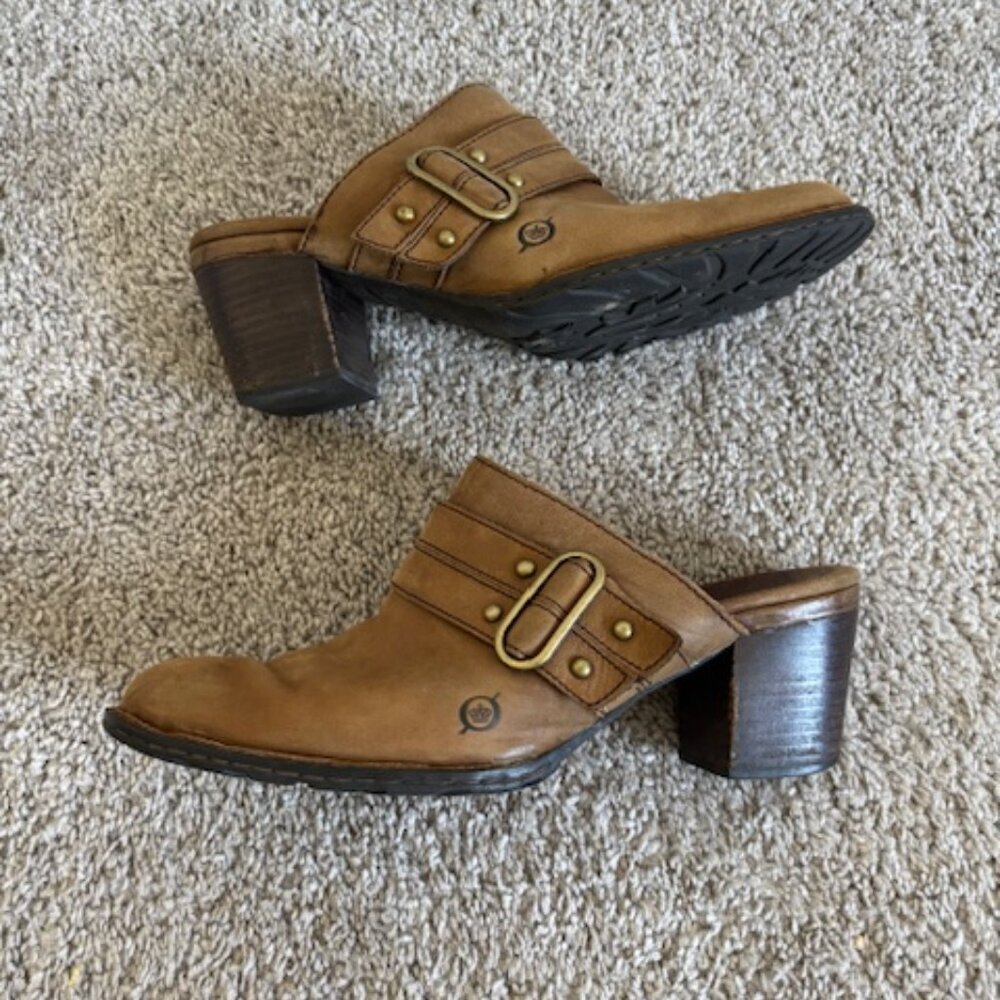 BORN Scarlett II Brown Mules Leather Shoes W62138 ~ Size 10